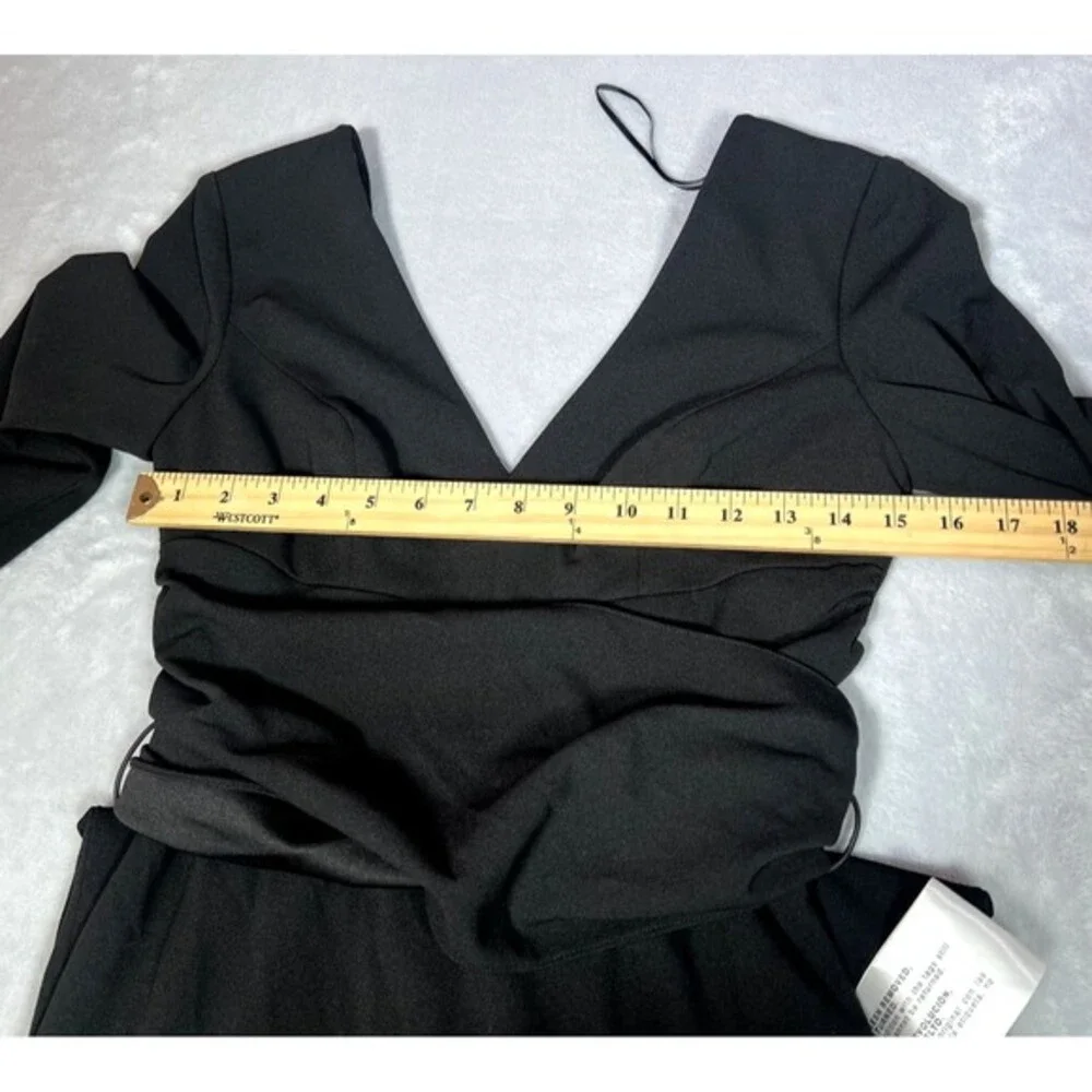 Dress The Population Dress‎ Womens S Small Black Long Sleeve V Neck Midi Sheath